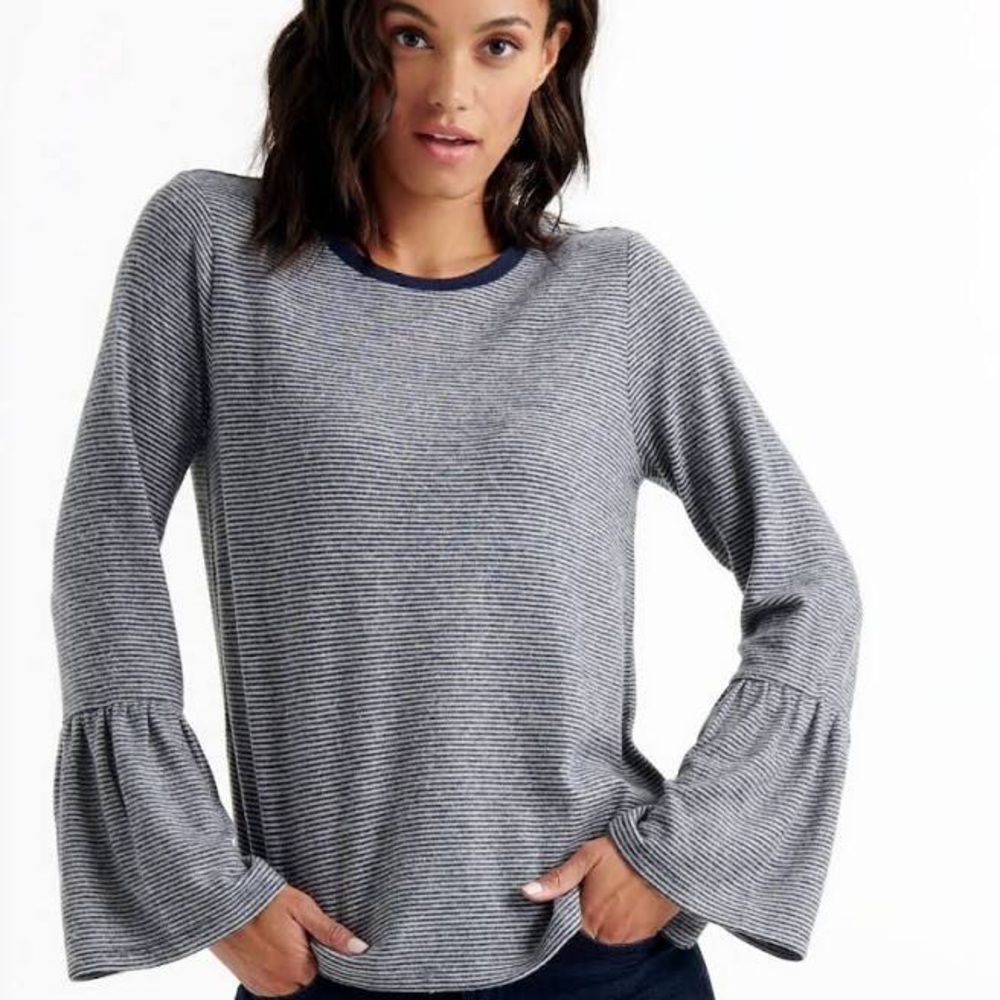 Lucky Brand Stripe Hacci Bell Sleeve Top  Sz small